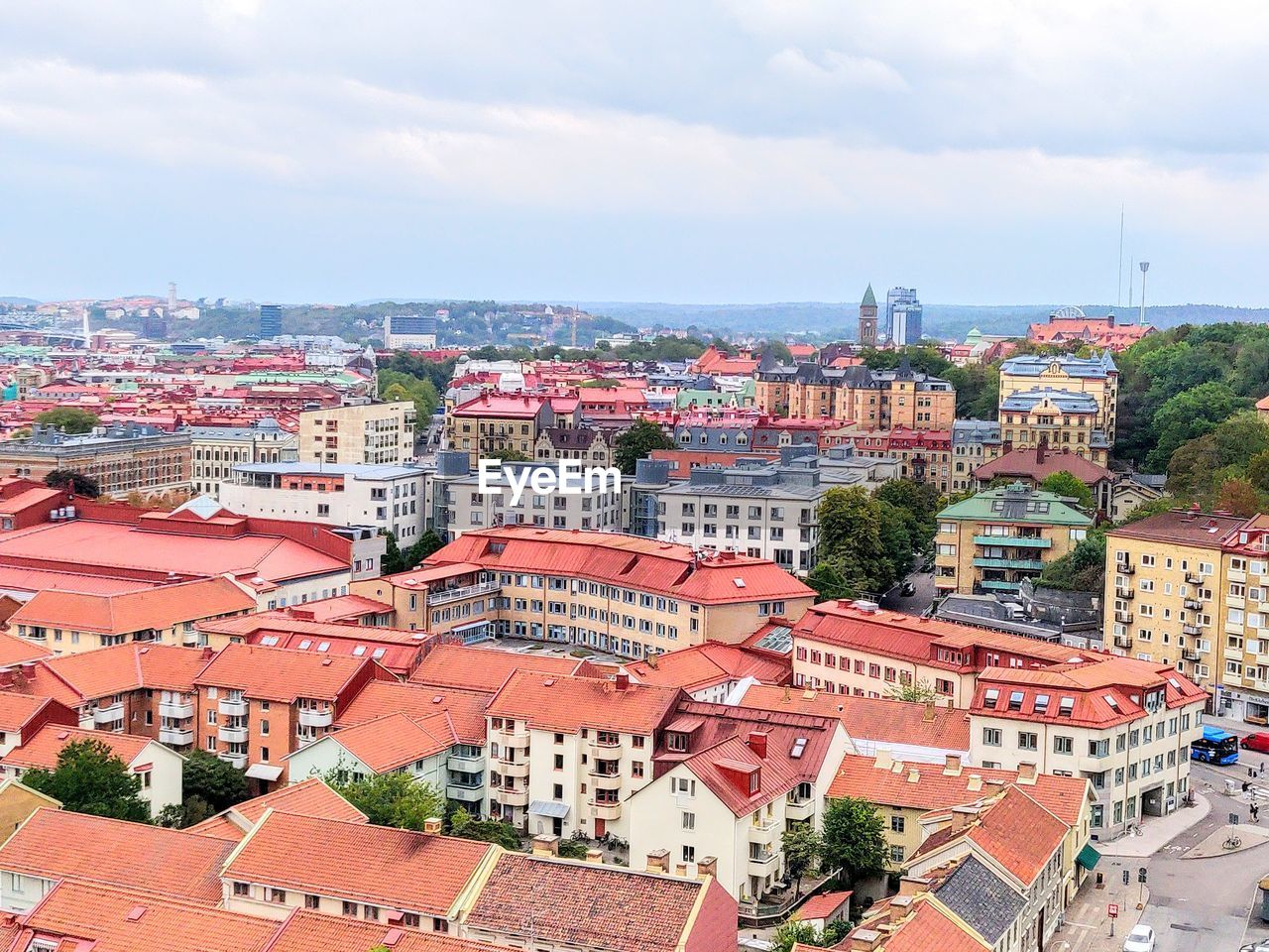 High angle view of townscape against sky