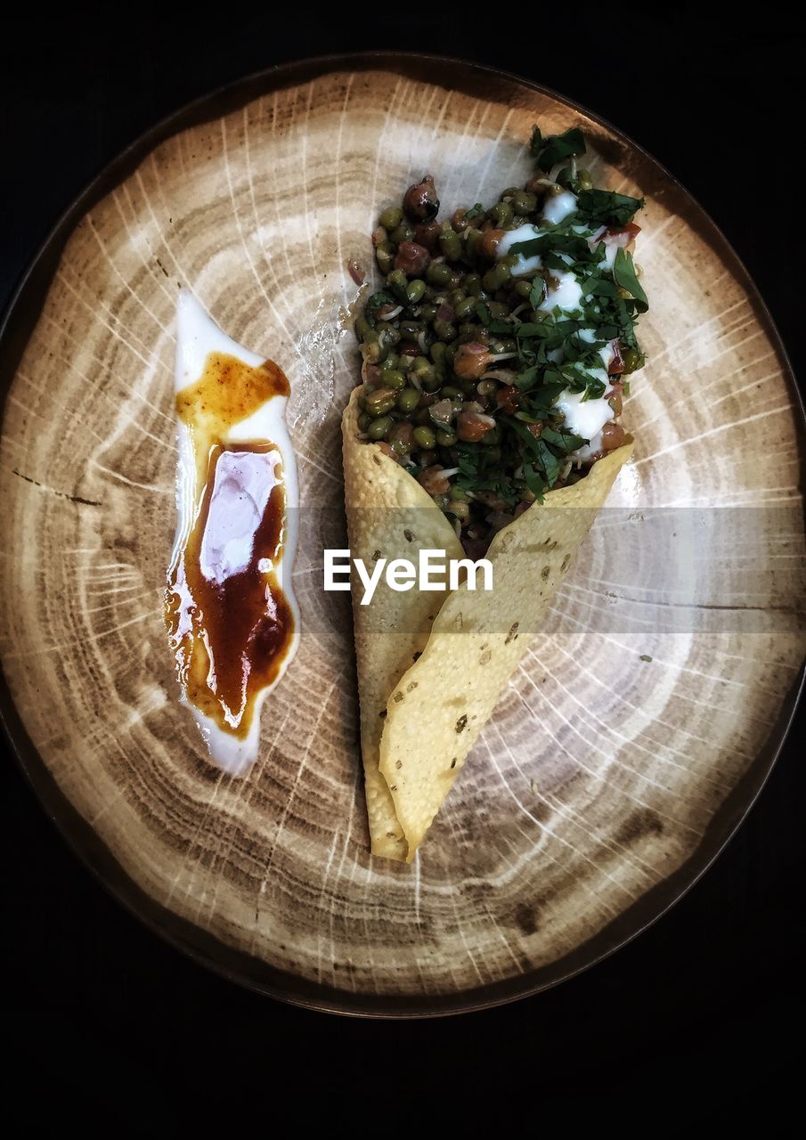 High angle view of breakfast served on table