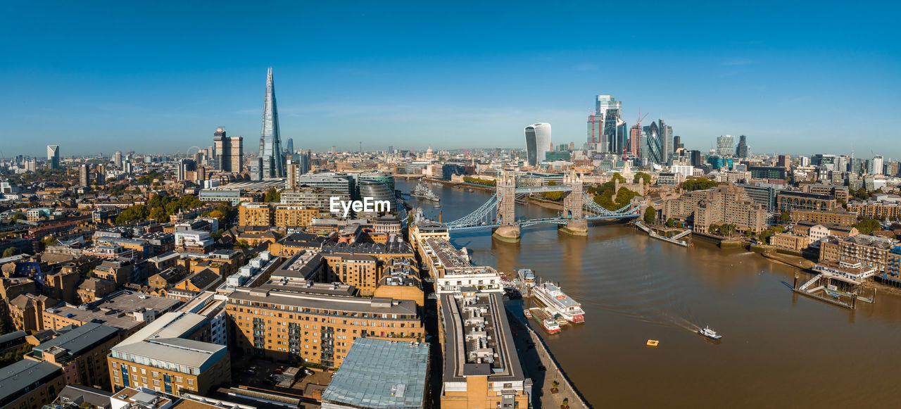 Aerial panoramic cityscape view of london and the river thames