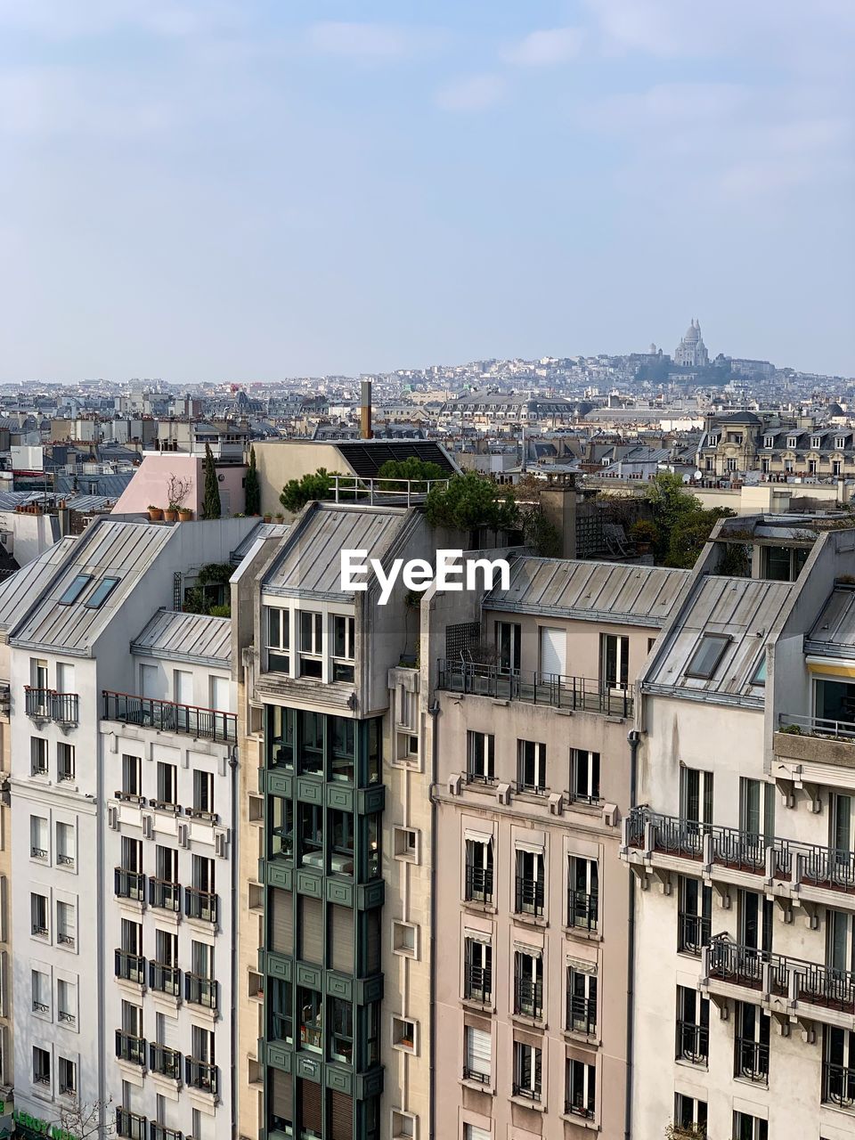 High angle view of buildings against sky