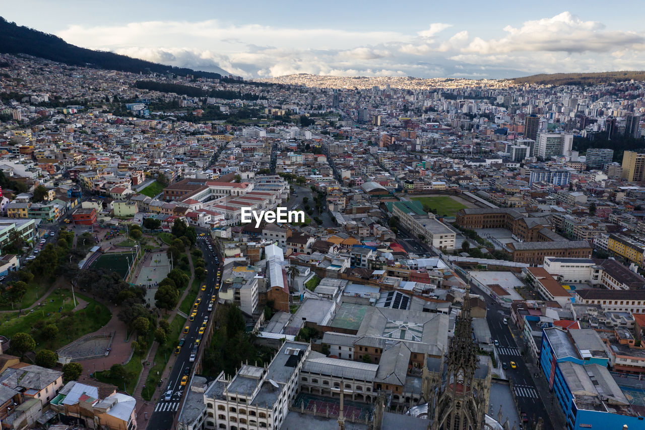 High angle view of townscape against sky