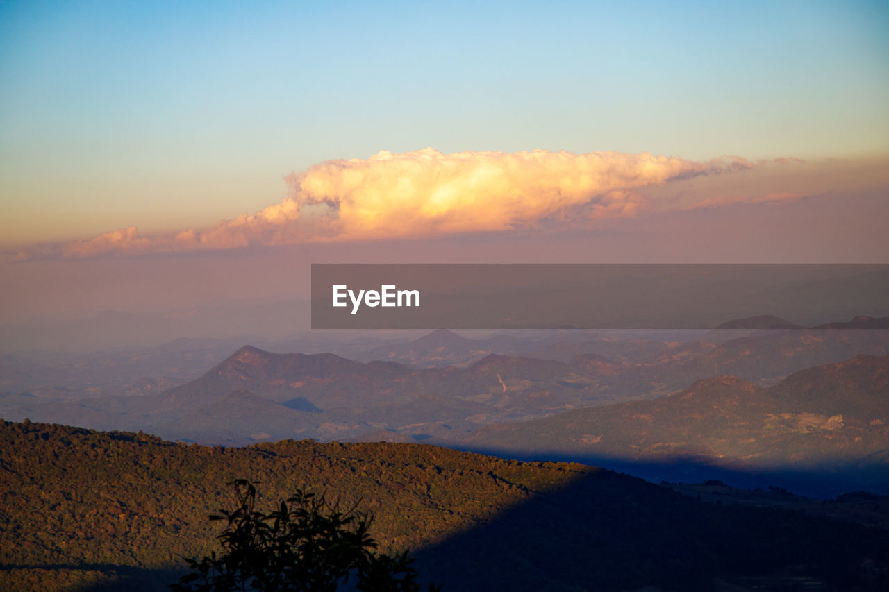View of the beautiful sky and mountains in the the evening at phu ruea peak,loei province,thailand 