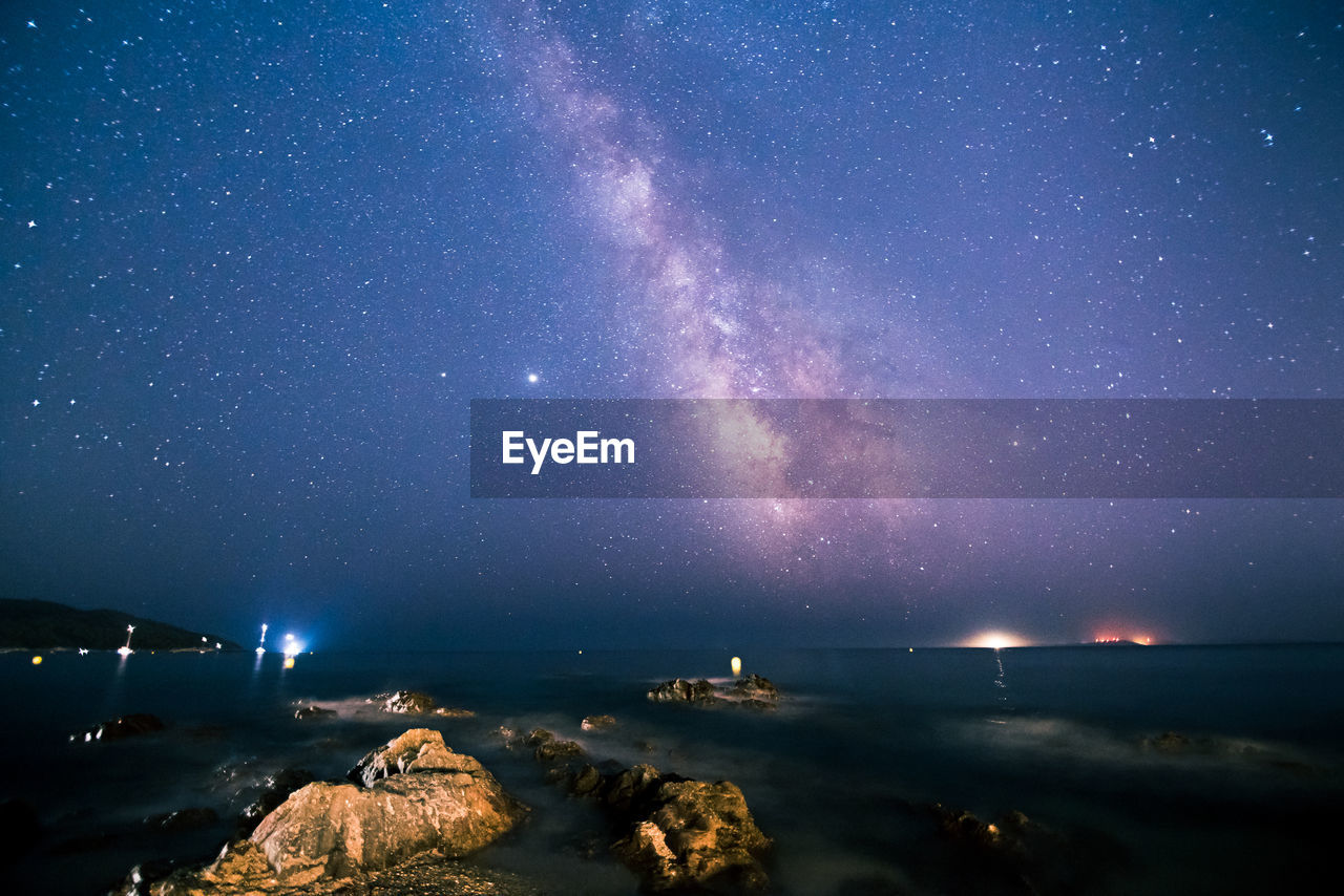 Milky way shot in july 2020 from gigaro beach in south of france, saint-tropez bay area