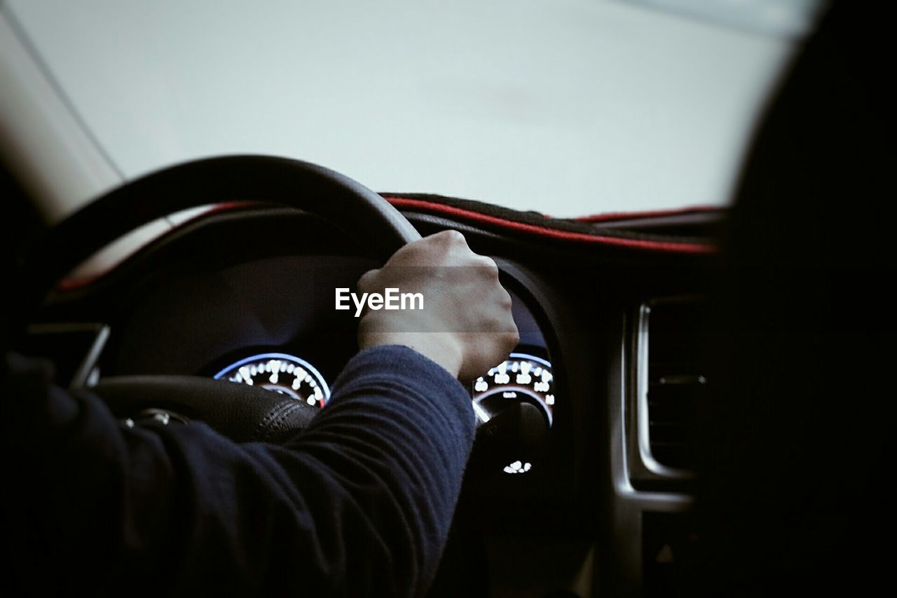 Cropped image of man driving car