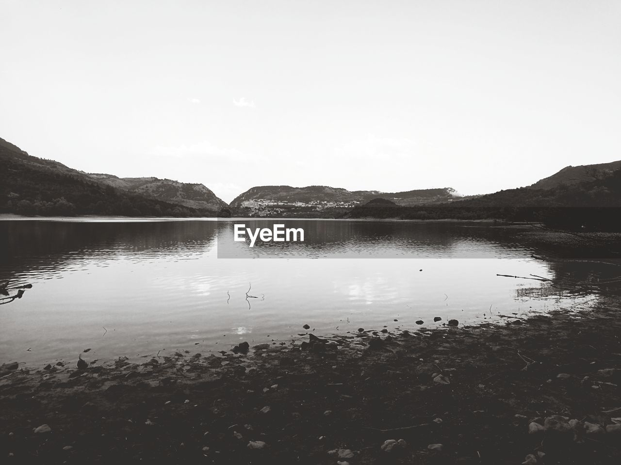 Scenic view of lake against clear sky