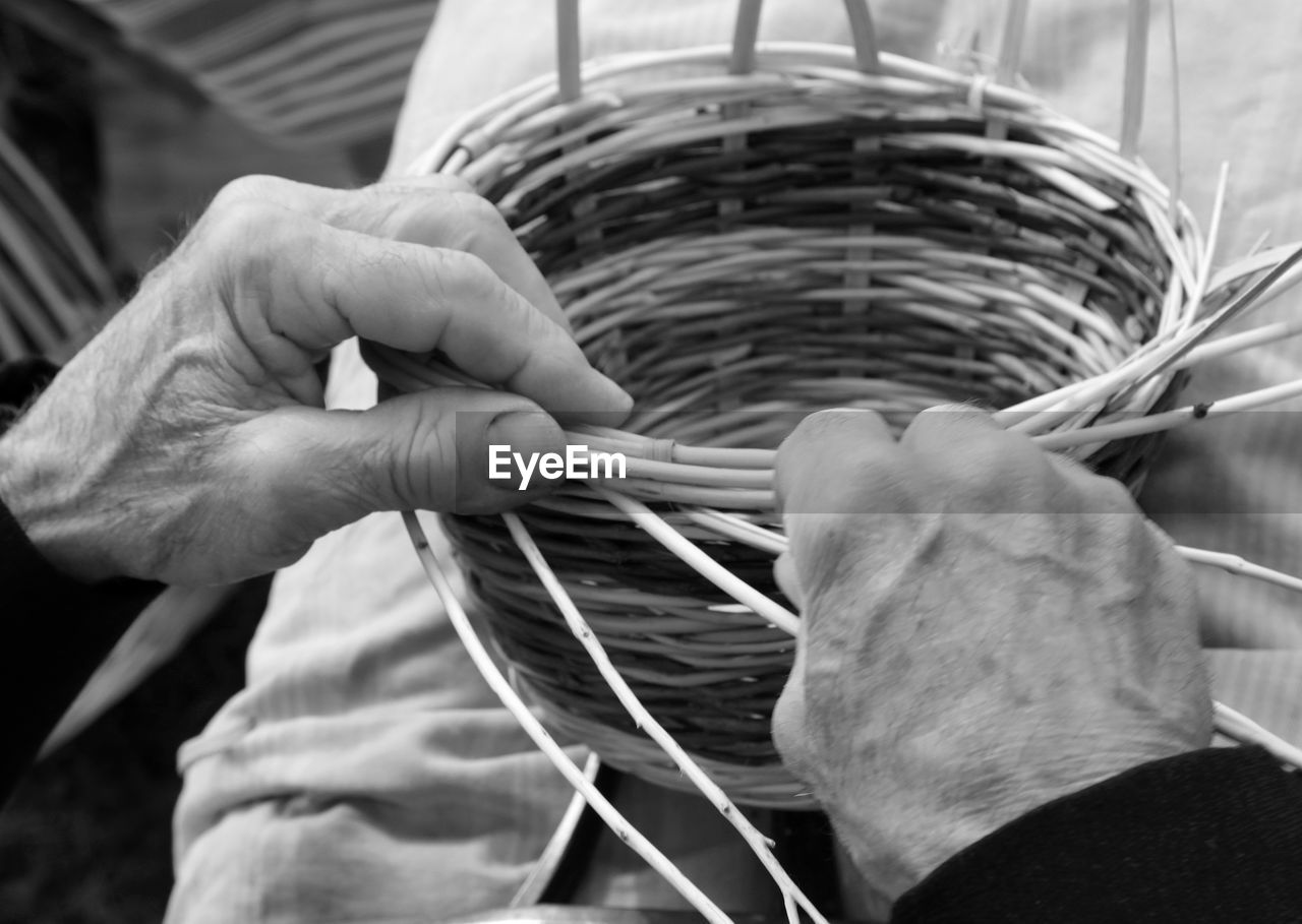 CLOSE-UP OF MAN WORKING WITH BASKET