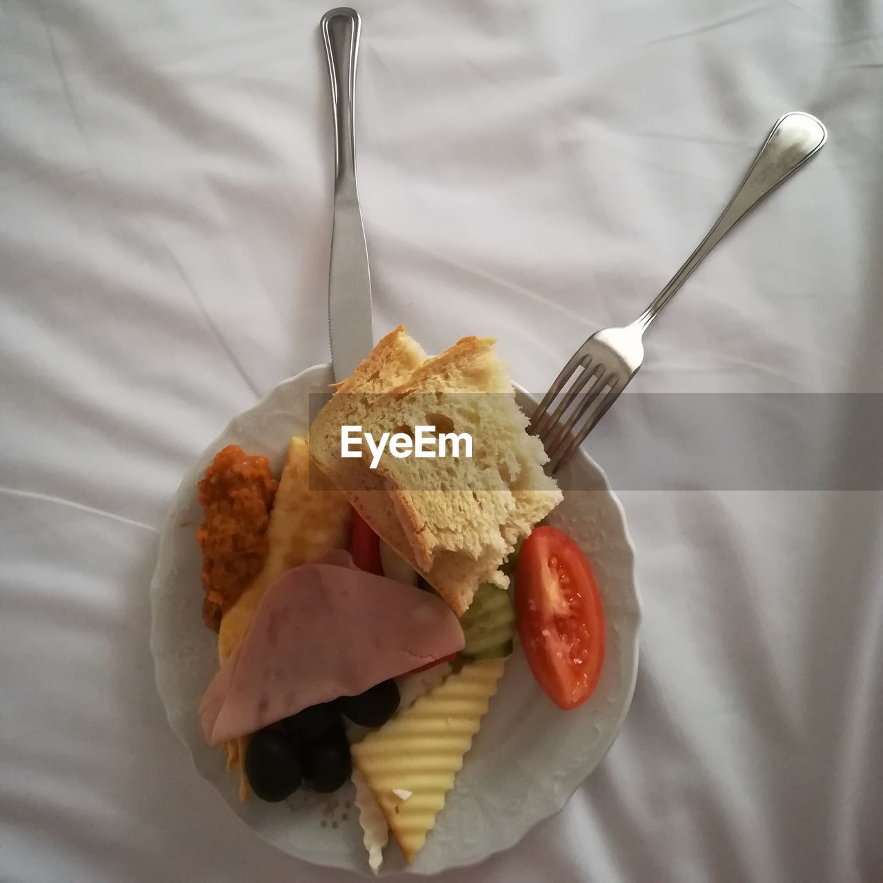 HIGH ANGLE VIEW OF ICE CREAM ON PLATE