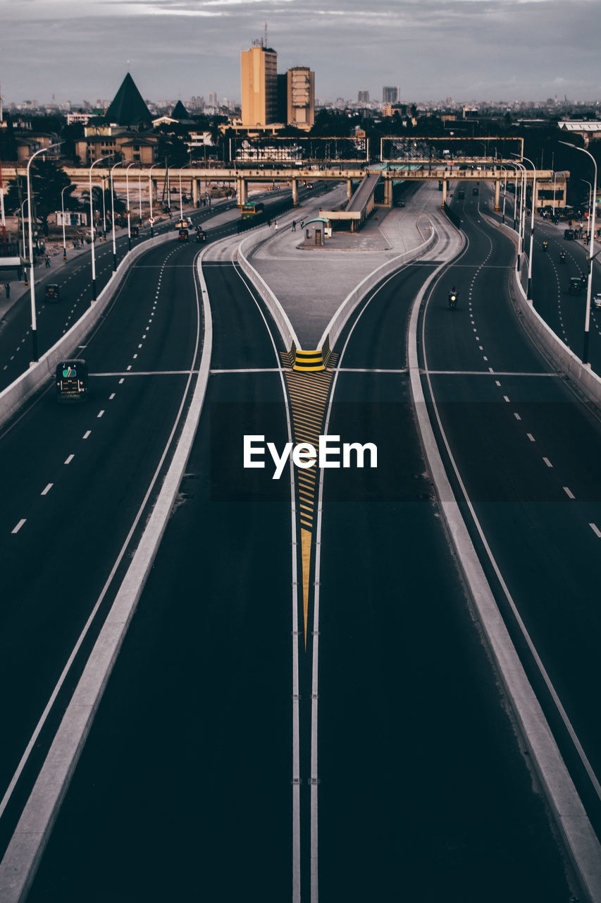 High angle view of highway against sky