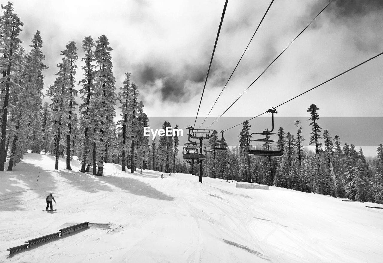 View of ski slope against cloudy sky