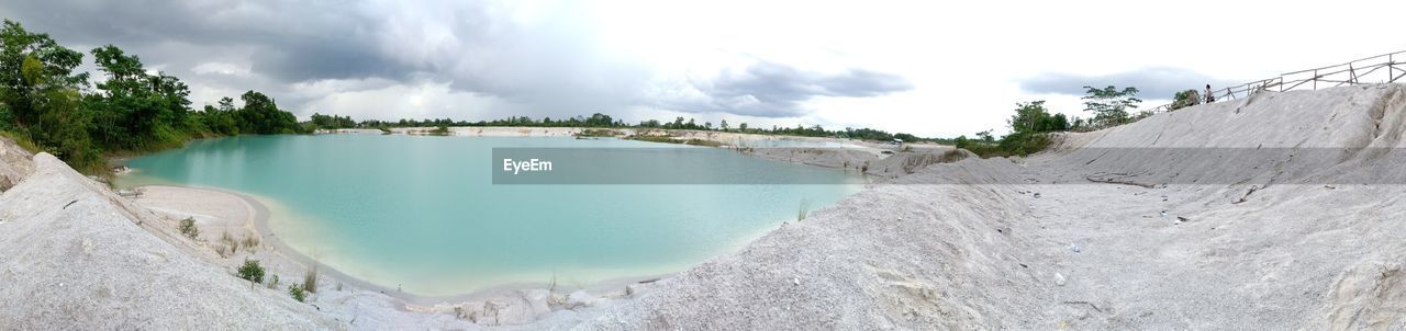 PANORAMIC VIEW OF LAKE AND TREES AGAINST SKY