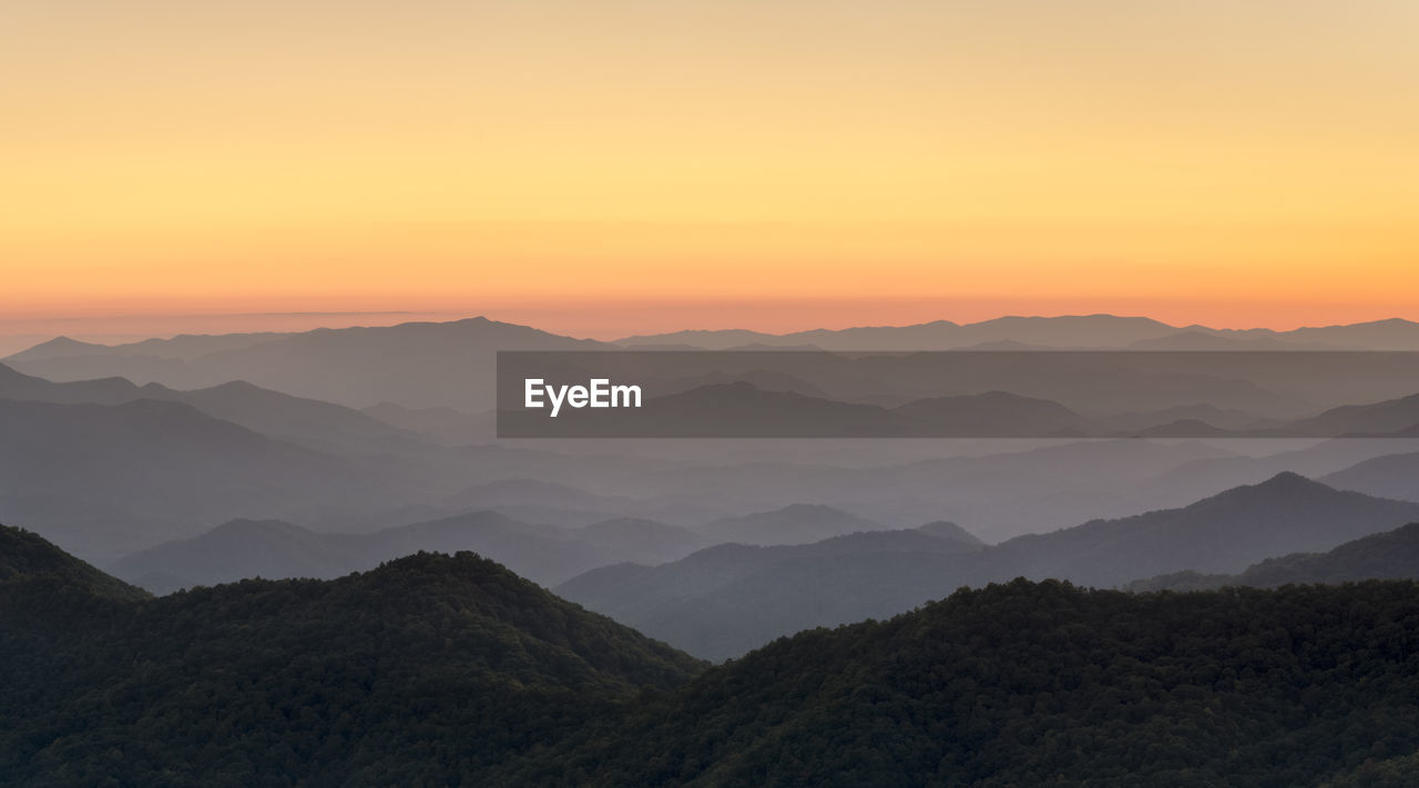 Blue ridge mountains from the blue ridge parkway at sunset, north carolina, united states