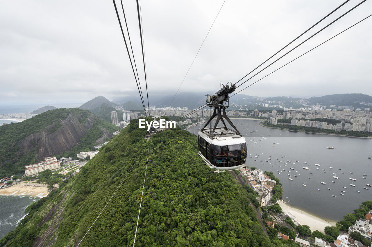 Beautiful view from sugar loaf cable car to city landscape, rio