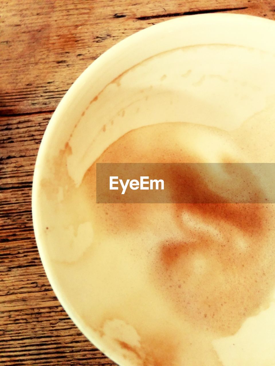 Close-up overhead view of empty coffee cup