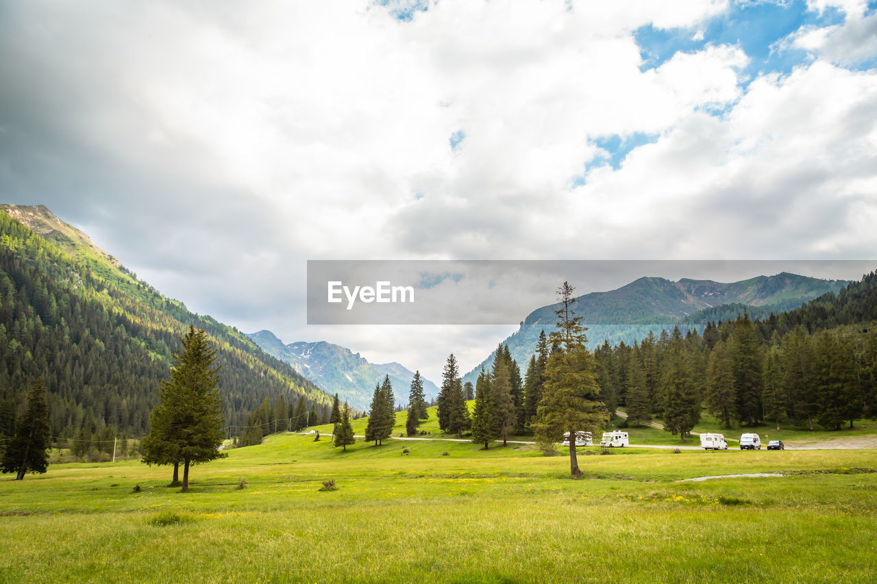 Natural landscape with green mountain peaks in summer