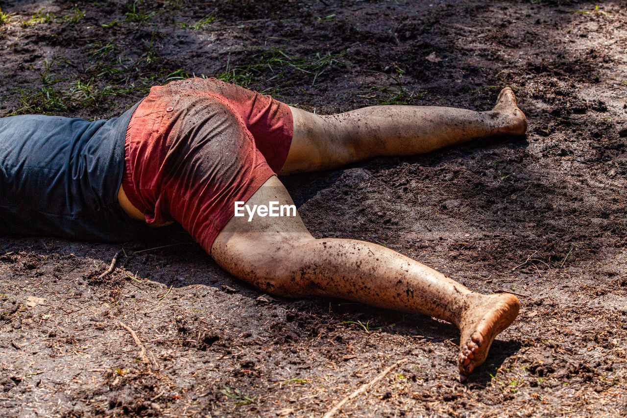 High angle view of lying down on field