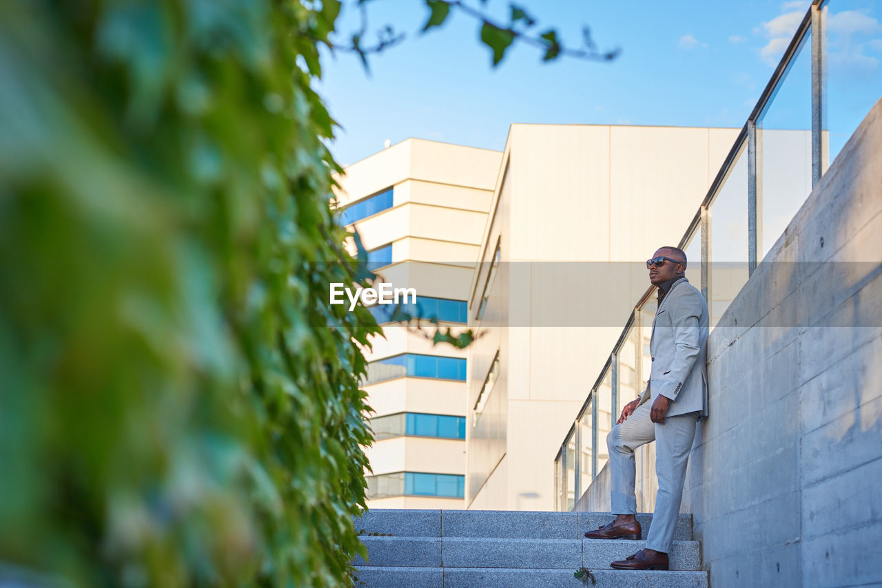 African american businessman at sunset in a park