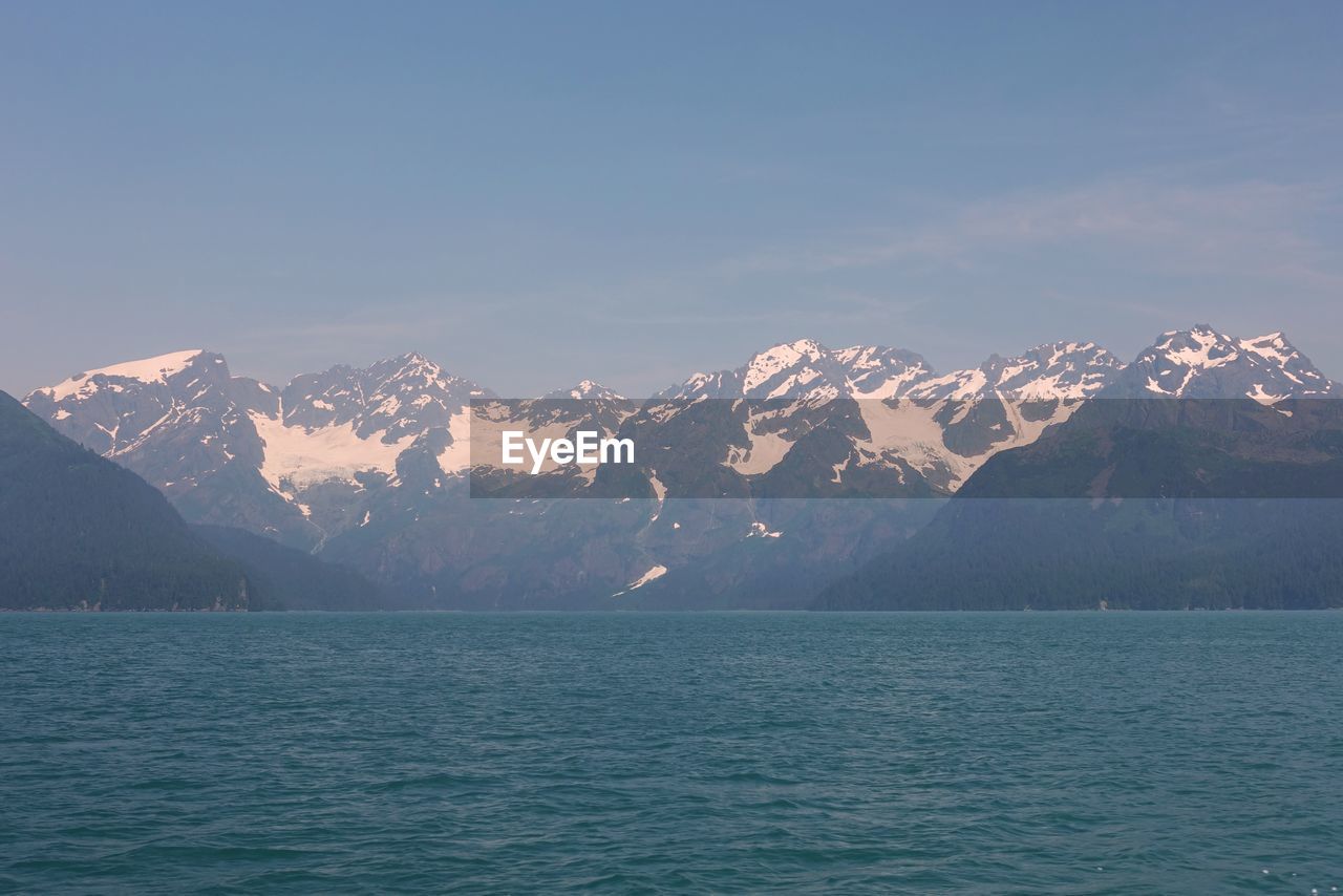 SCENIC VIEW OF SEA AGAINST MOUNTAIN RANGE