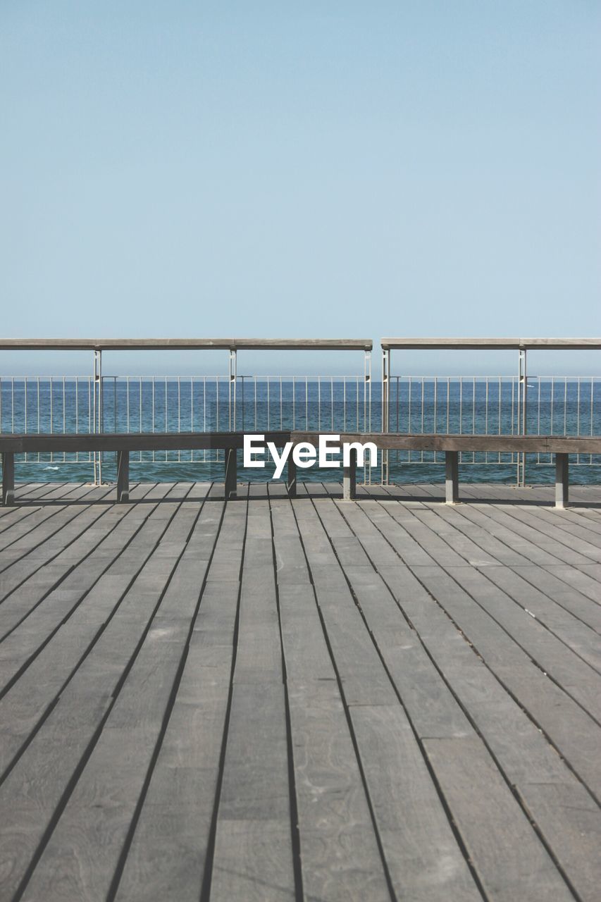 VIEW OF PIER ON SEA AGAINST CLEAR SKY