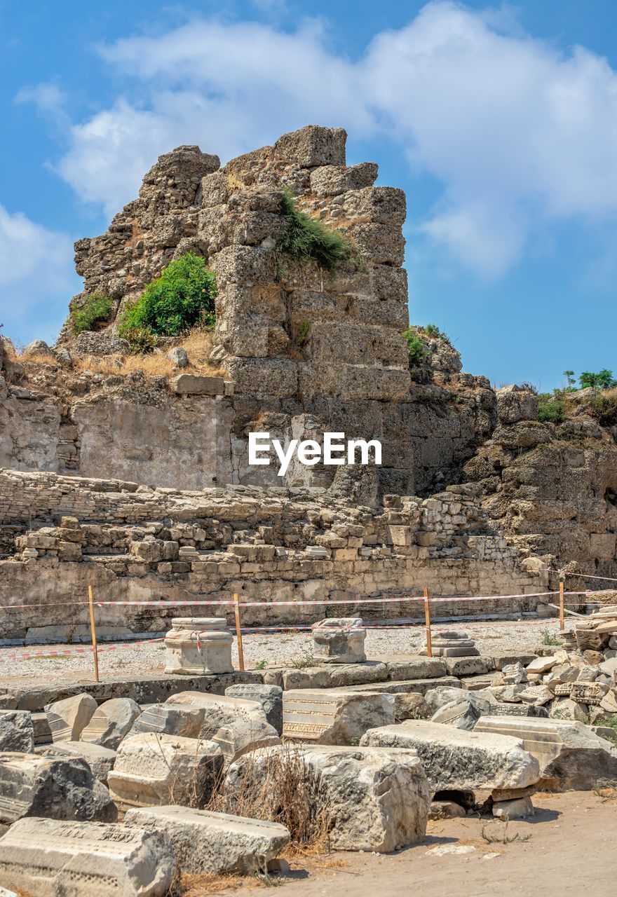 Side, turkey 18.07.2021. ruins of the ancient city of side in antalya province of turkey