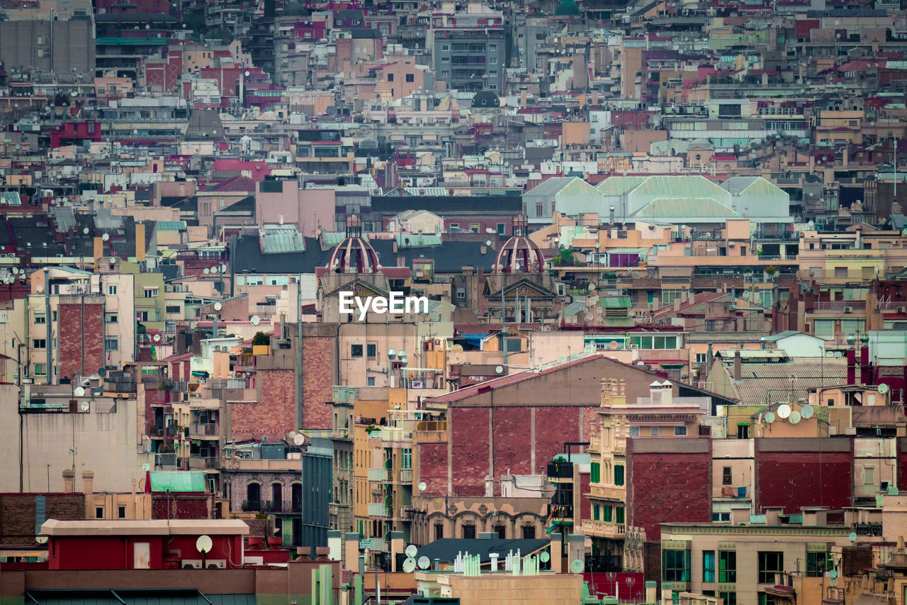 High angle view of buildings in city