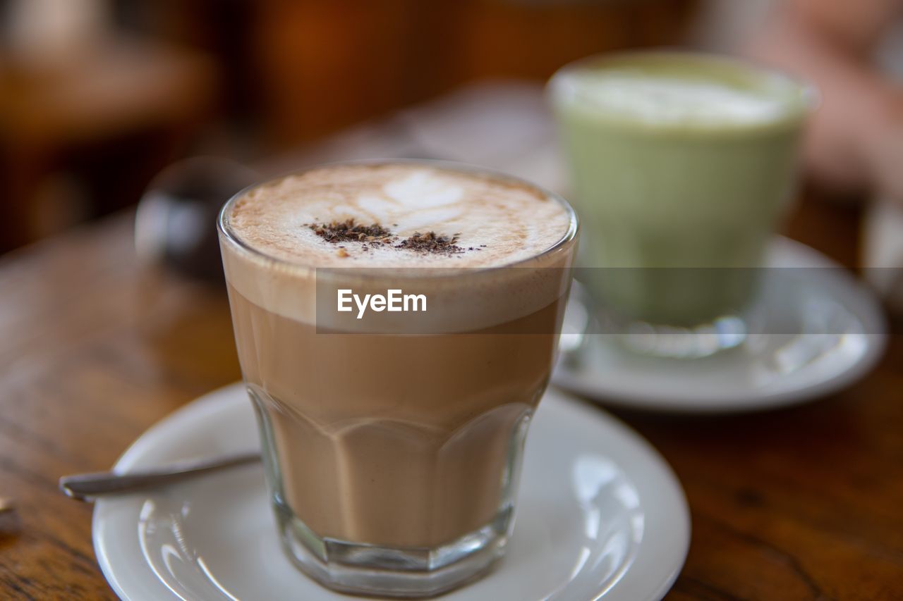 Close-up of coffee served on table