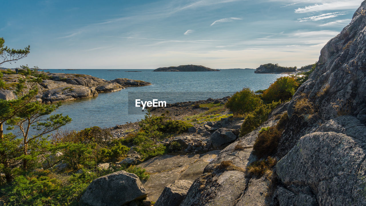 SCENIC VIEW OF SEA AND ROCKS AGAINST SKY