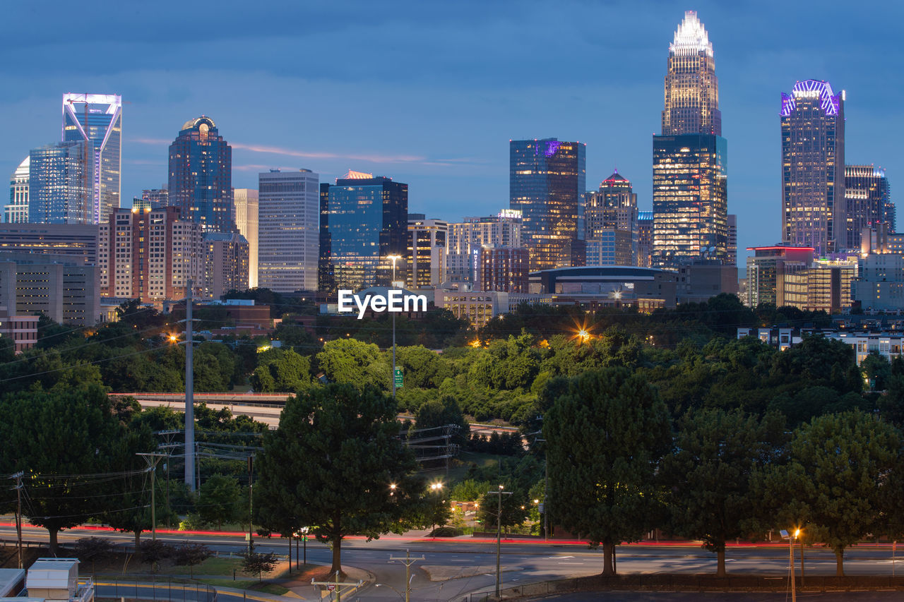 Downtown charlotte during the sunset 