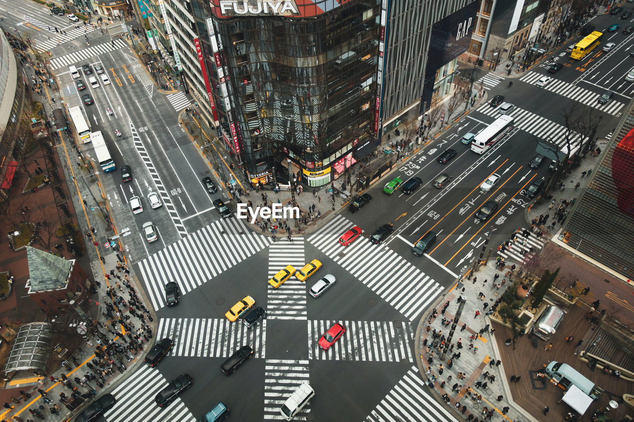 High angle view of city street