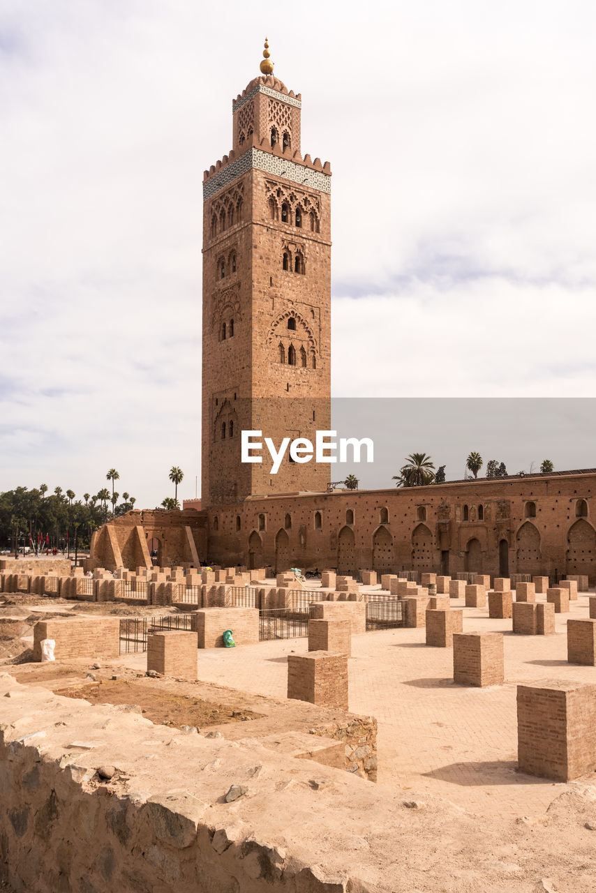 Kotoubia mosque and minaret and the ruins on the side of the mosque