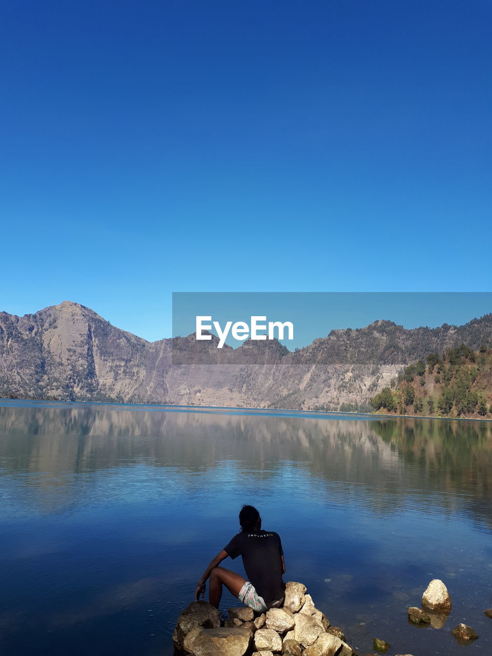 SCENIC VIEW OF LAKE AGAINST CLEAR SKY