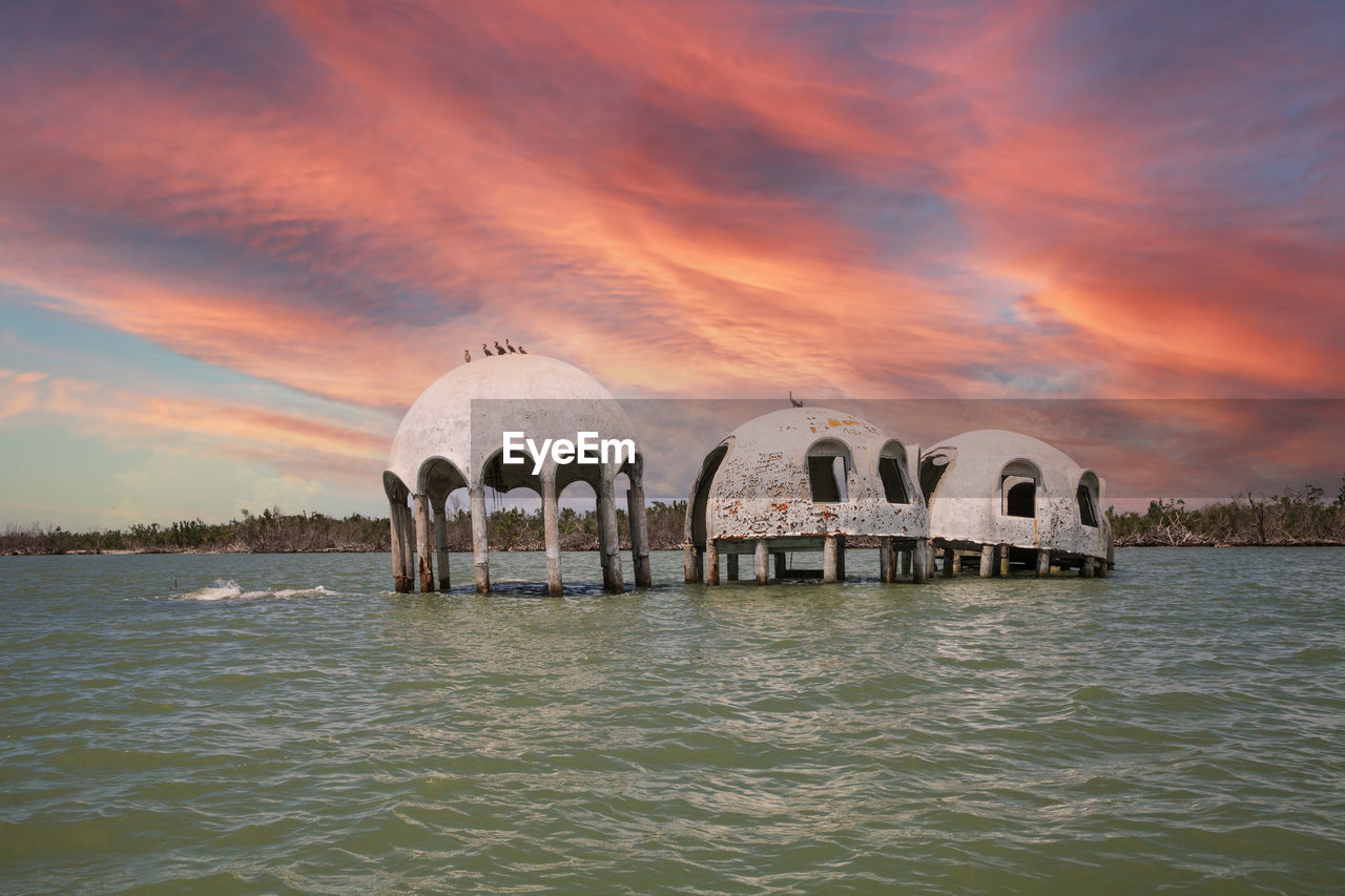 Sunset sky over the cape romano dome house ruins in the gulf coast of florida
