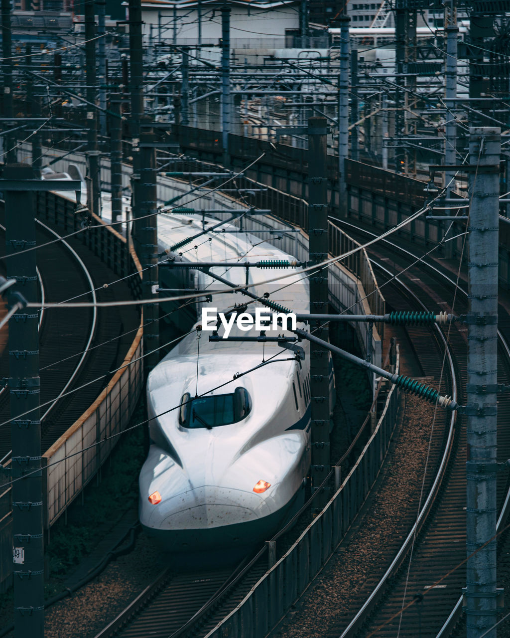 High angle view of train on railroad station platform