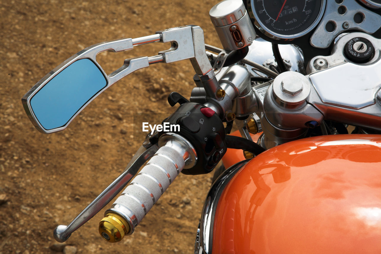 Close-up of motorcycle handle