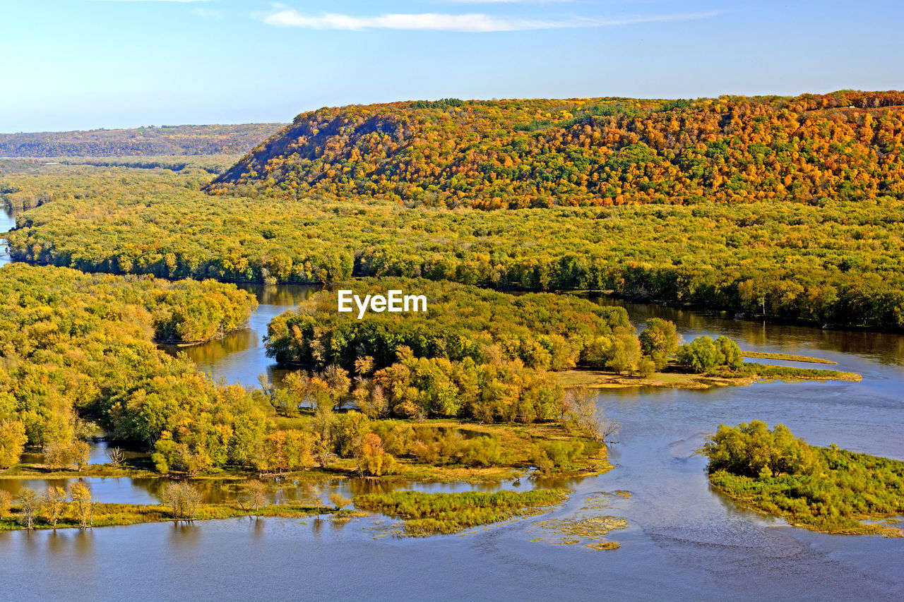 Colorful bluffs above the confluence of the wisconsin and mississippi rivers in fall