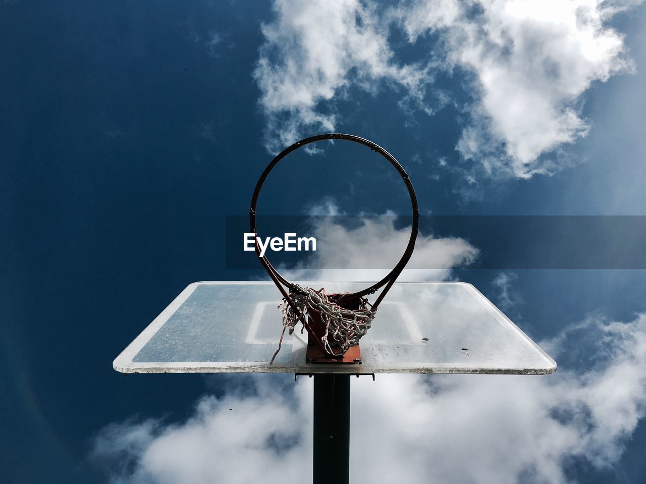 Low angle view of basketball hoop against sky