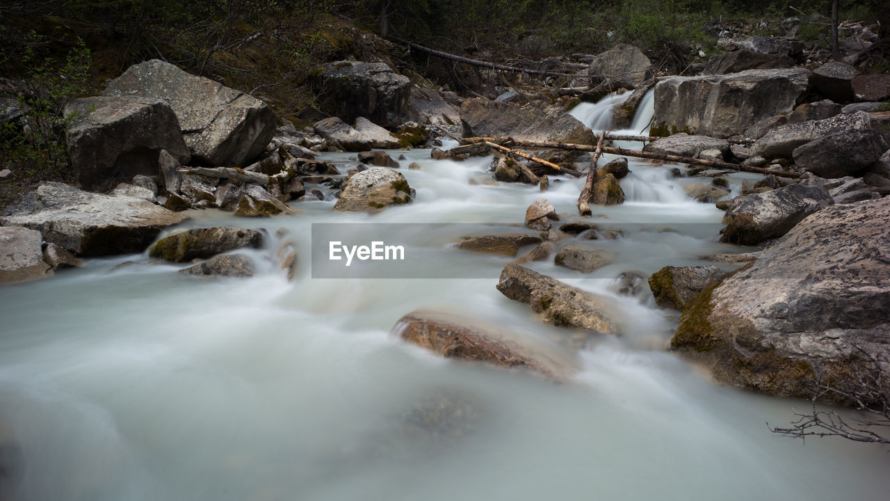 SCENIC VIEW OF WATERFALL OVER ROCKS