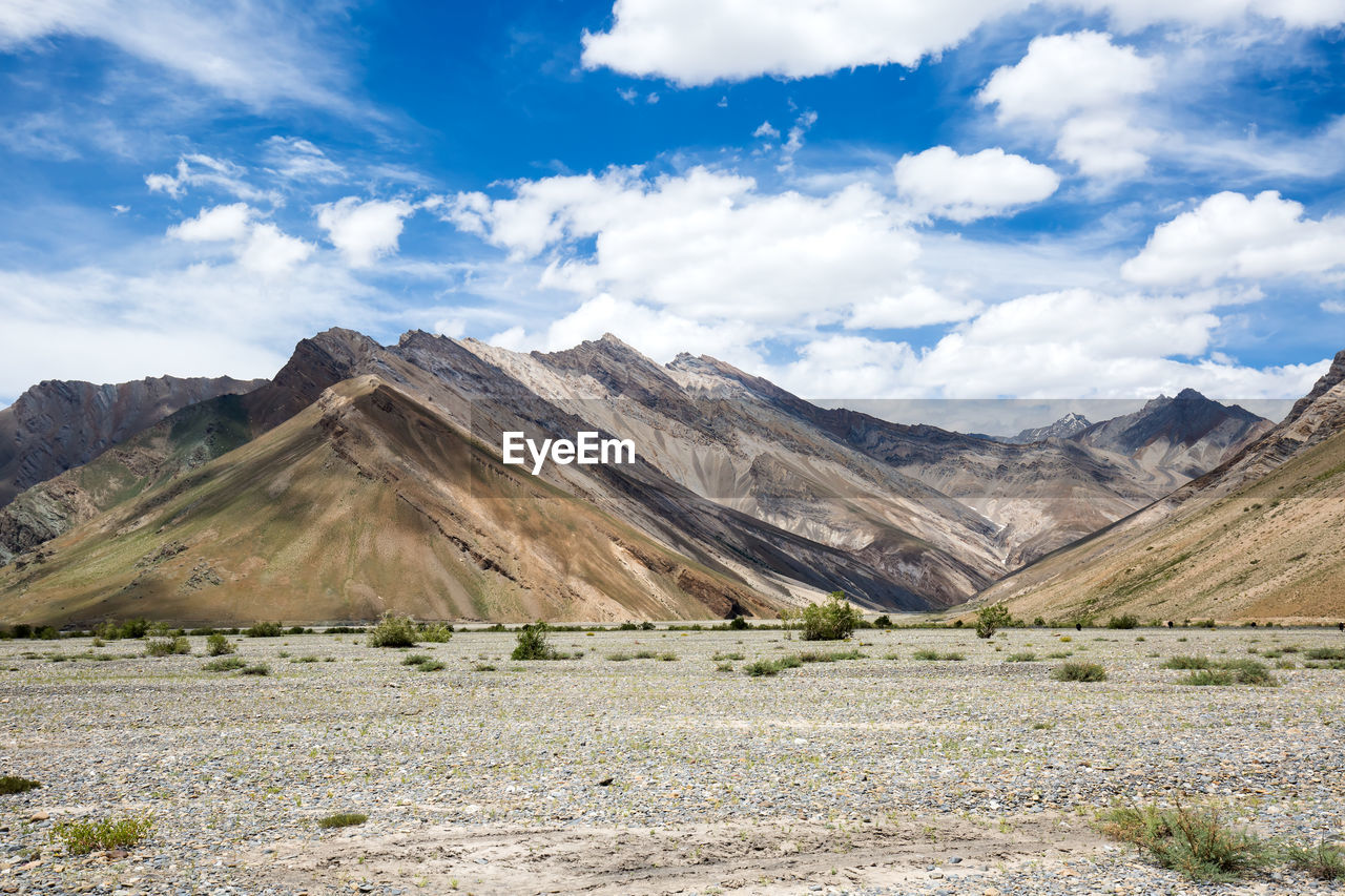 SCENIC VIEW OF MOUNTAINS AND FIELD AGAINST SKY
