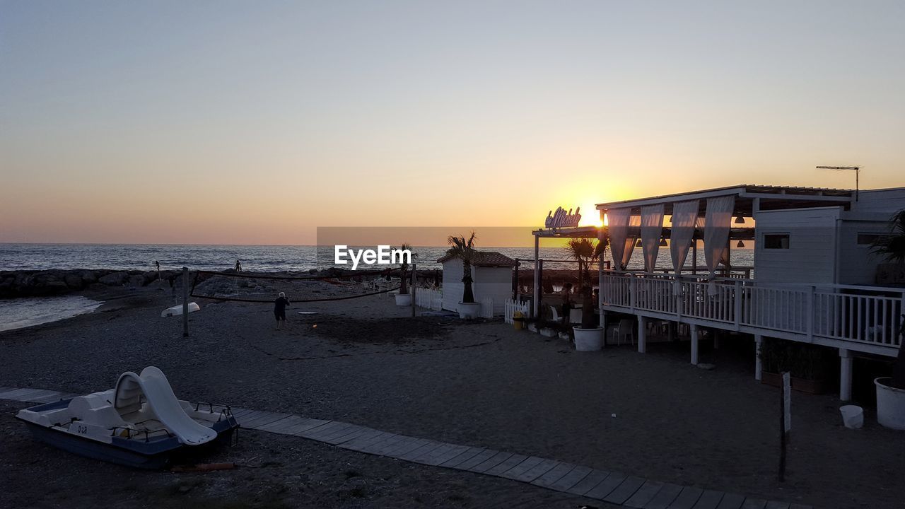 SCENIC VIEW OF BEACH AGAINST SKY DURING SUNSET