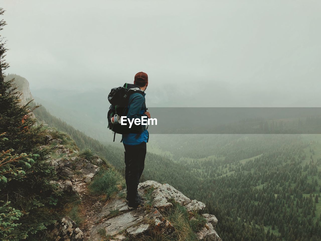 Rear view of man looking at mountains