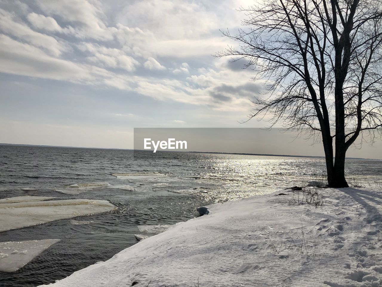 Scenic view of sea against sky during winter