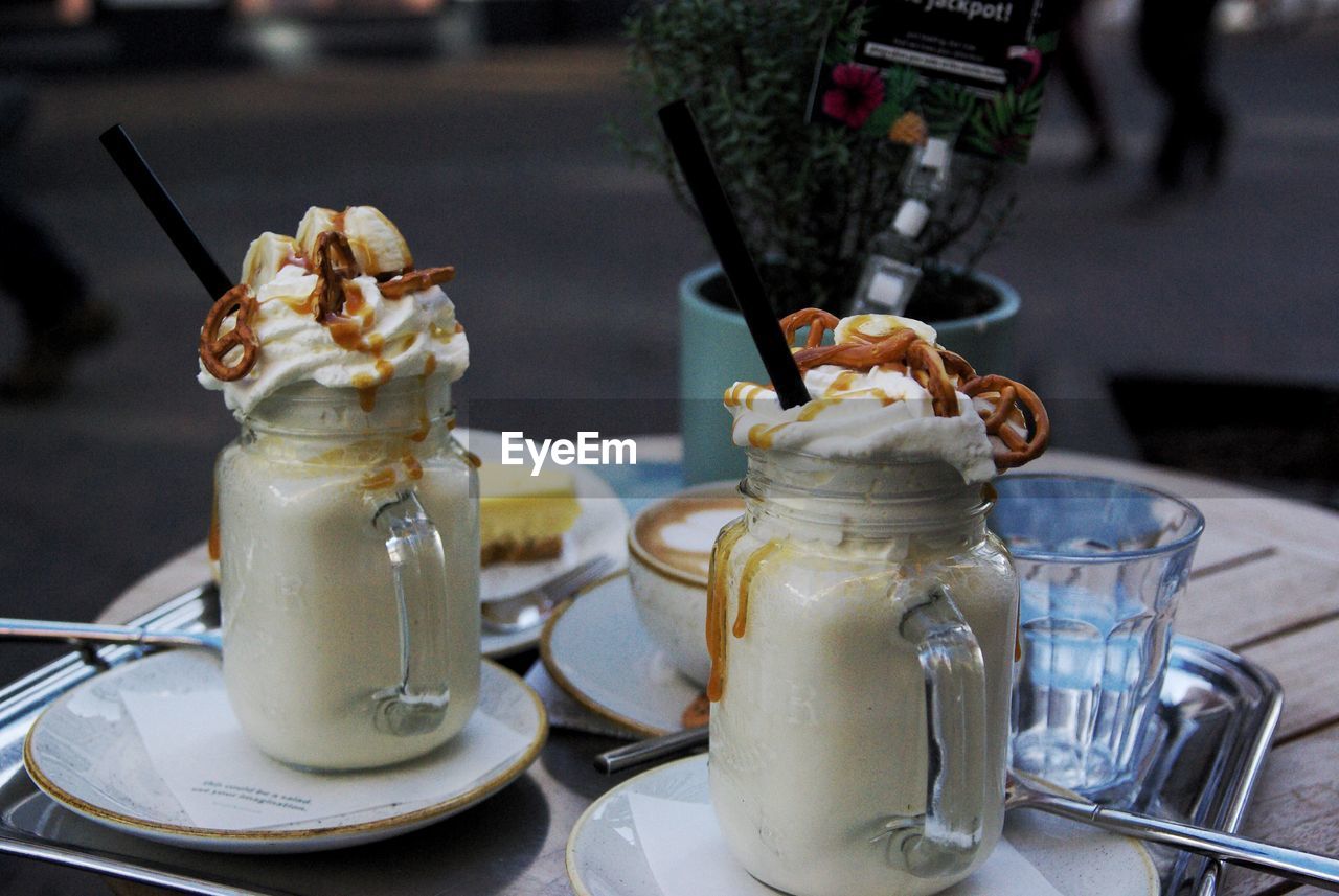 Close-up of drink served on table in restaurant