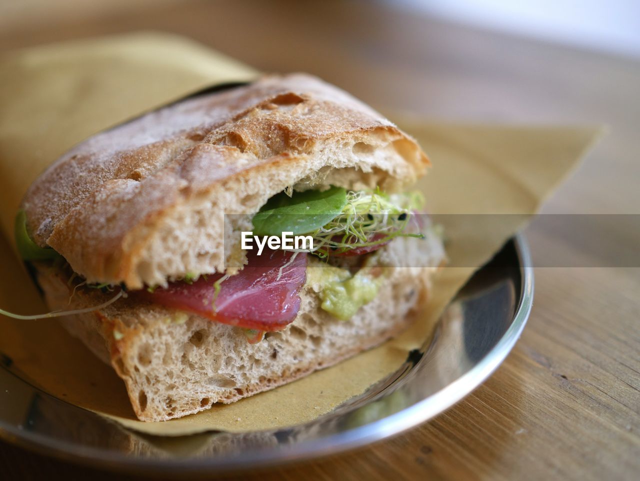 Close-up of sandwich in plate