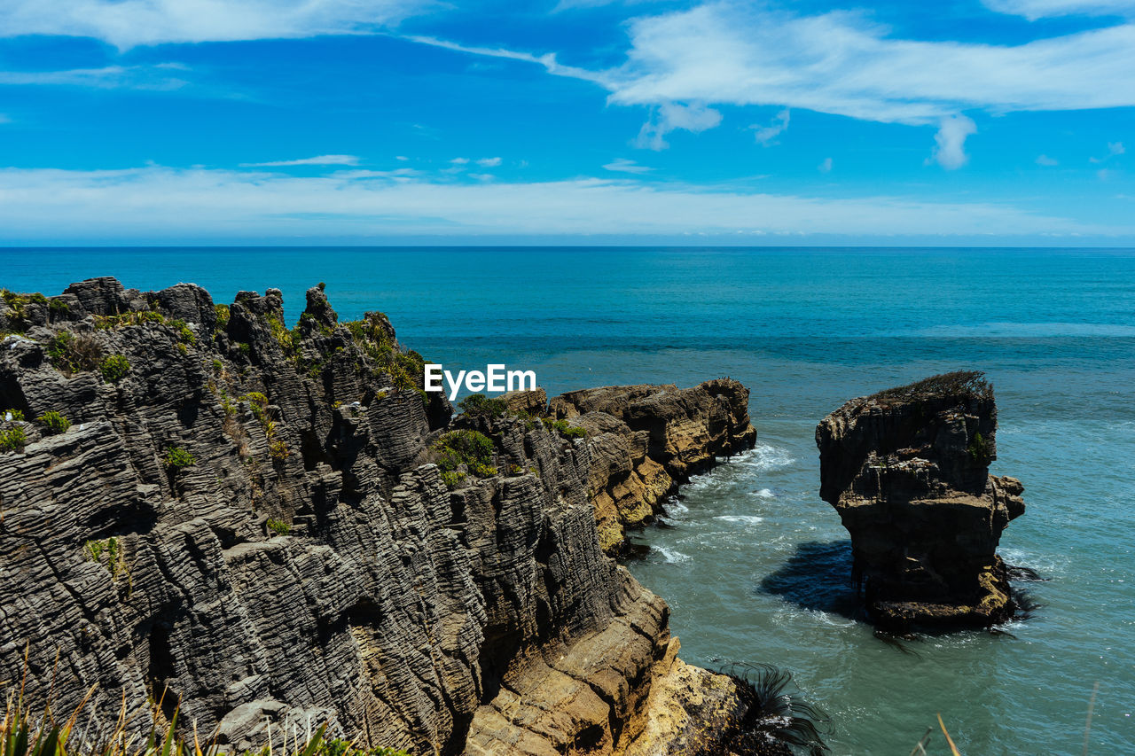 Scenic view of sea against blue sky