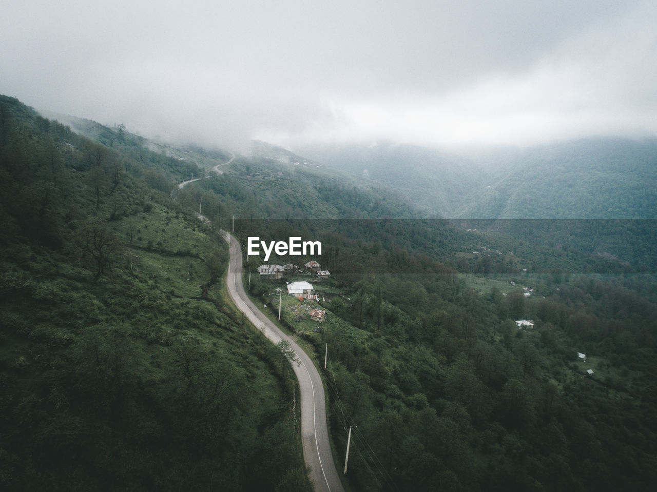 High angle view of mountain road against sky