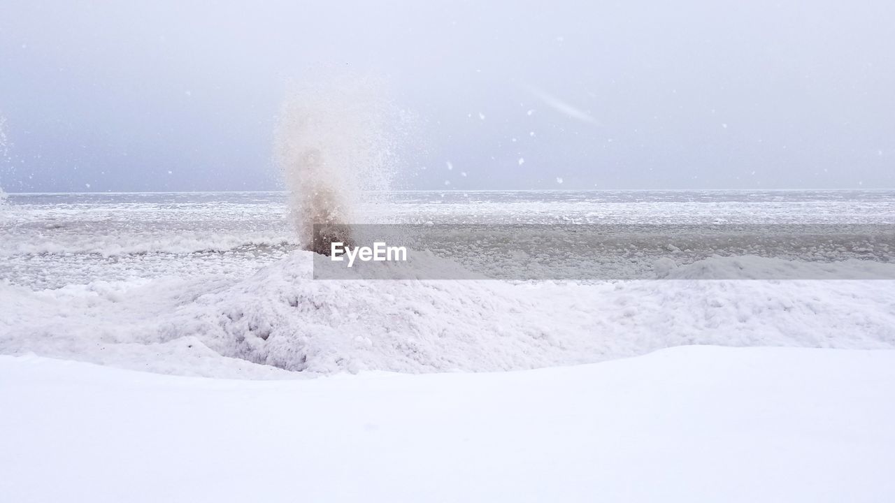 WAVES BREAKING AGAINST SEA AGAINST CLEAR SKY