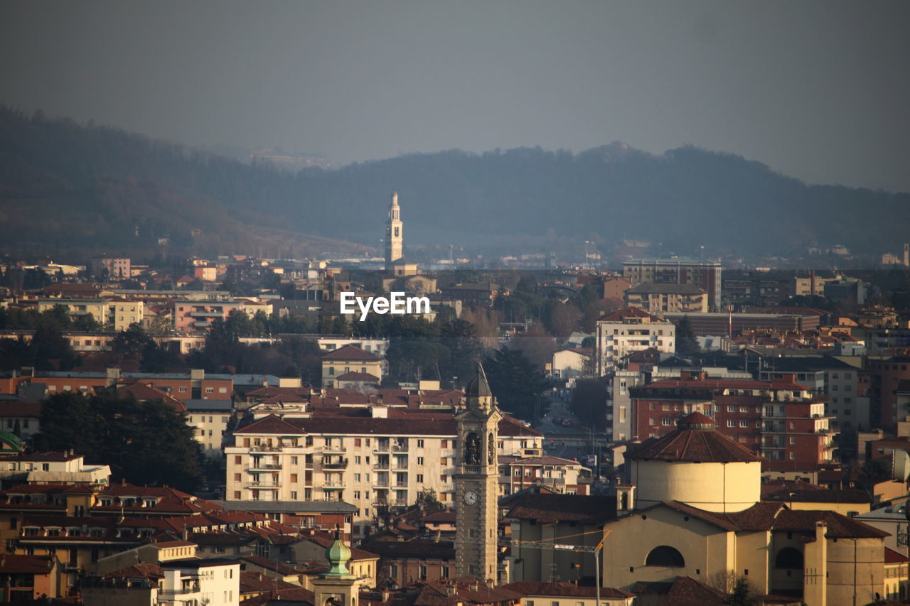 High angle view of buildings in city