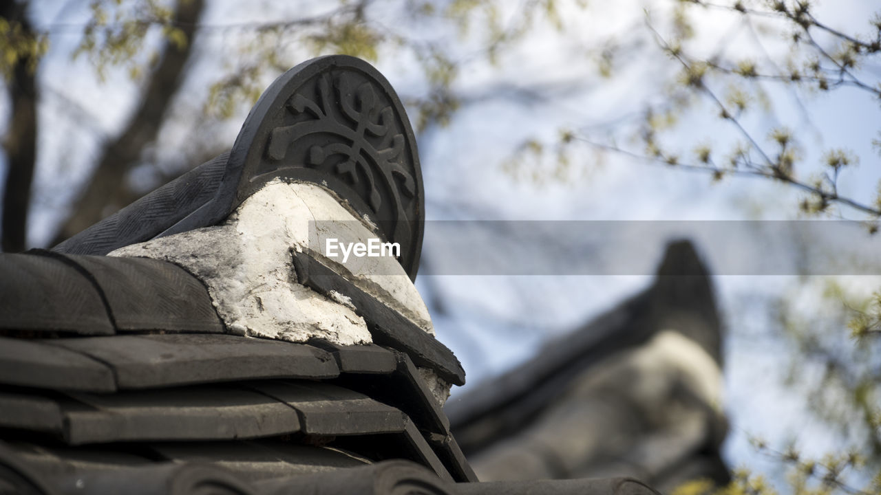 LOW ANGLE VIEW OF ANGEL STATUE AGAINST TREES