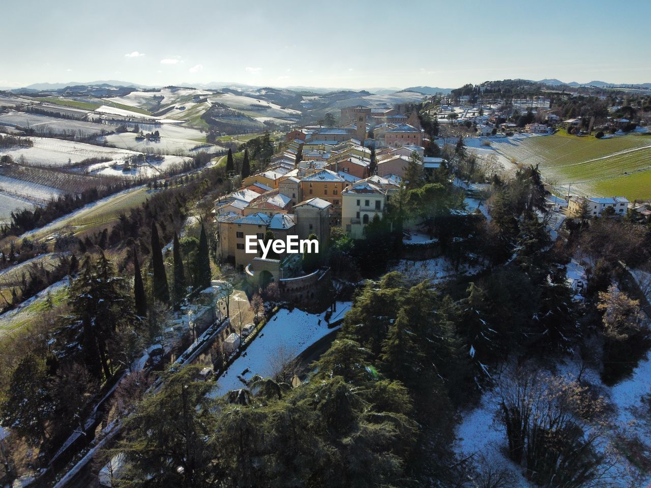 High angle view of townscape against sky