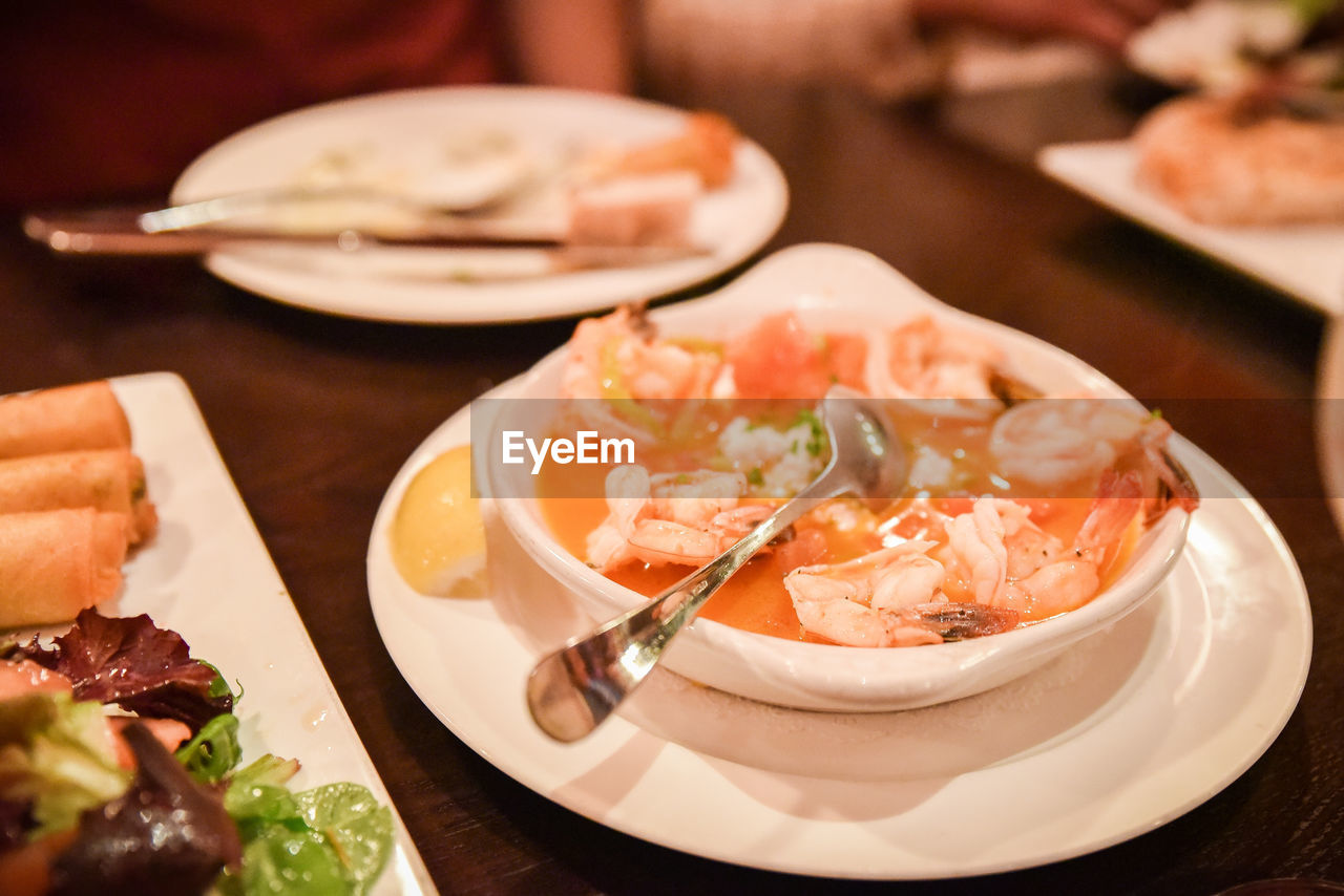 Close-up of shrimps in bowl on table