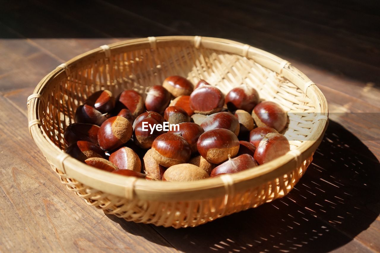 HIGH ANGLE VIEW OF FRUITS IN BASKET